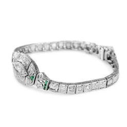 18ct White Gold and Platinum Art Deco Emerald and Diamond Bracelet