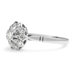 18ct White Gold and Platinum Deco Diamond Flower Ring