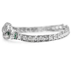 18ct White Gold and Platinum Art Deco Emerald and Diamond Bracelet