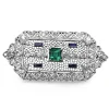 18ct White Gold Antique Emerald, Sapphire and Diamond Brooch
