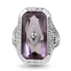 18ct White Gold Antique Filigree Amethyst and Diamond Signet Ring