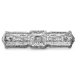 14ct White Gold Antique Filigree Diamond Brooch
