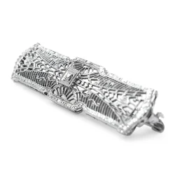 14ct White Gold Antique Filigree Diamond Brooch