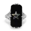 14ct White Gold Antique Masonic Onyx and Enamel Ring