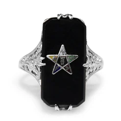 14ct White Gold Antique Masonic Onyx and Enamel Ring