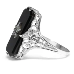 14ct White Gold Antique Masonic Onyx and Enamel Ring