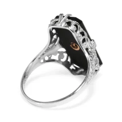 14ct White Gold Antique Masonic Onyx and Enamel Ring