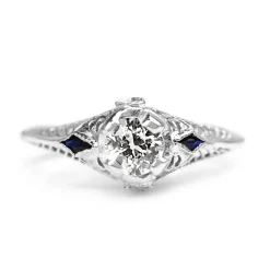 14ct White Gold Antique Old Cut Diamond and Sapphire Ring