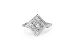 18ct White Gold Antique Old Cut Diamond Checkerboard Ring