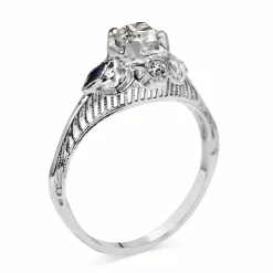 14ct White Gold Antique Old Cut Diamond and Sapphire Ring