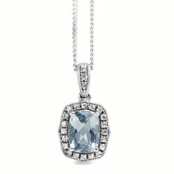 10ct White Gold Aquamarine and Diamond Vintage Style Necklace