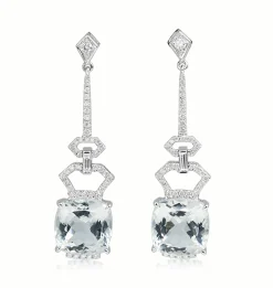 18ct White Gold Aquamarine and Diamond Drop Earrings