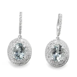 18ct White Gold Aquamarine and Diamond Vintage Style Earrings