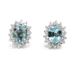 18ct White Gold Aquamarine and Diamond Halo Earrings