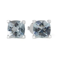 9ct White Gold Aquamarine and Diamond Claw Earrings