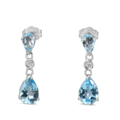 14ct White Gold Aquamarine and Diamond Drop Earrings