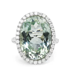 18ct White Gold Aquamarine and Diamond Halo Ring