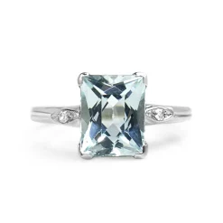 10ct White Gold Aquamarine and Diamond Ring