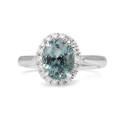 18ct White Gold Aquamarine and Diamond Halo Ring