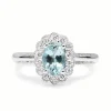 9ct White Gold Aquamarine and Diamond Daisy Ring
