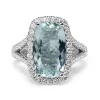 18ct White Gold Aquamarine and Diamond Halo Ring