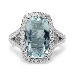18ct White Gold Aquamarine and Diamond Halo Ring
