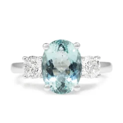 18ct White Gold Aquamarine and Diamond 3 Stone Ring