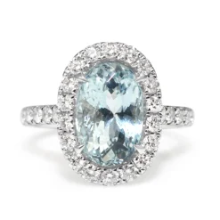 18ct White Gold Aquamarine and Diamond Halo Ring