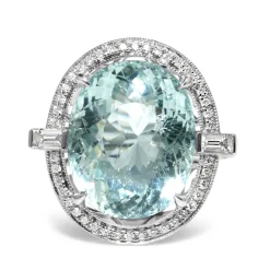 18ct White Gold Aquamarine and Diamond Halo Ring