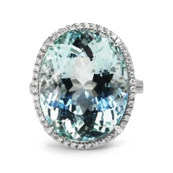 18ct White Gold Aquamarine and Diamond Halo Ring