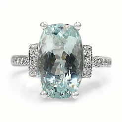 18ct White Gold Aquamarine and Diamond Ring