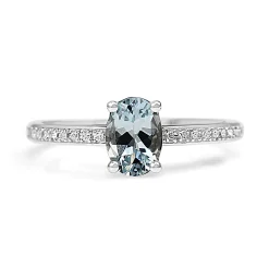 9ct White Gold Aquamarine and Diamond Solitaire Ring