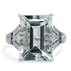 18ct White Gold Aquamarine, Sapphire and Diamond Ring