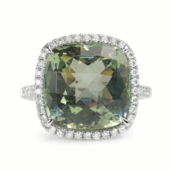 18ct White Gold Aquamarine and Diamond Halo Ring