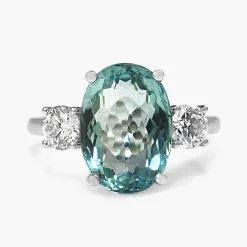 18ct White Gold Aquamarine and Diamond 3 Stone Ring
