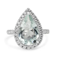 18ct White Gold Aquamarine and Diamond Pear Halo Ring
