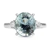18ct White Gold Aquamarine and Old Cut Diamond 3 Stone Ring