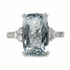 18ct White Gold Aquamarine and Diamond Ring