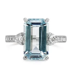 18ct White Gold Aquamarine and Diamond Ring