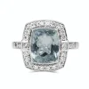 18ct White Gold Aquamarine and Diamond Halo Ring