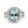 18ct White Gold Aquamarine and Diamond Halo Ring