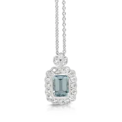 18ct White Gold Aquamarine and Diamond Floral Necklace