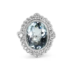 18ct White Gold Aquamarine and Diamond Daisy Style Ring