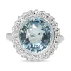 18ct White Gold Aquamarine and Diamond Daisy Ring