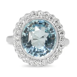18ct White Gold Aquamarine and Diamond Daisy Ring