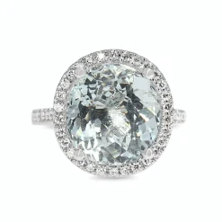 18ct White Gold Aquamarine and DIamond Halo Ring