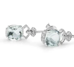 18ct White Gold Aquamarine and Diamond Drop Earrings