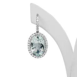 18ct White Gold Aquamarine and Diamond Drop Halo Earrings