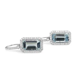 18ct White Gold Aquamarine and Diamond Drop Earrings