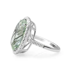 18ct White Gold Aquamarine and Diamond Halo Ring